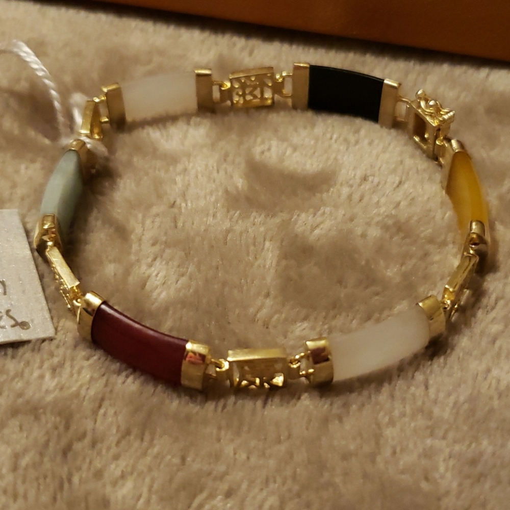 Multi Color Genuine Jade Bracelet 18k over SS